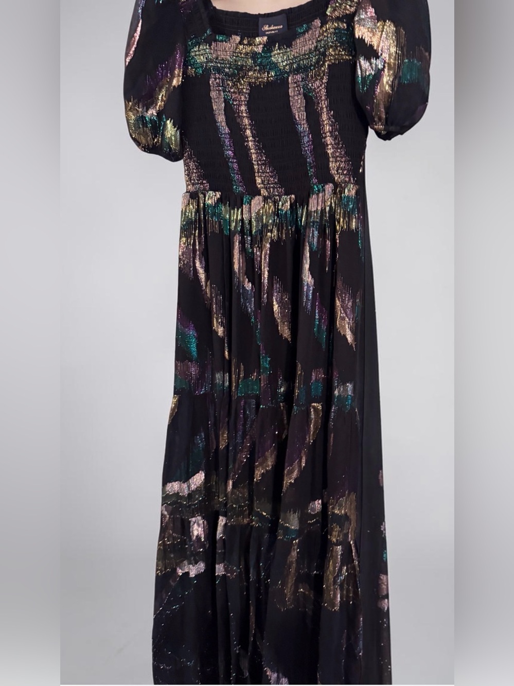 Shoshanna Black Maxi Dress with Teal, Purple & Gold Metallic Accents - Picture 3 of 4